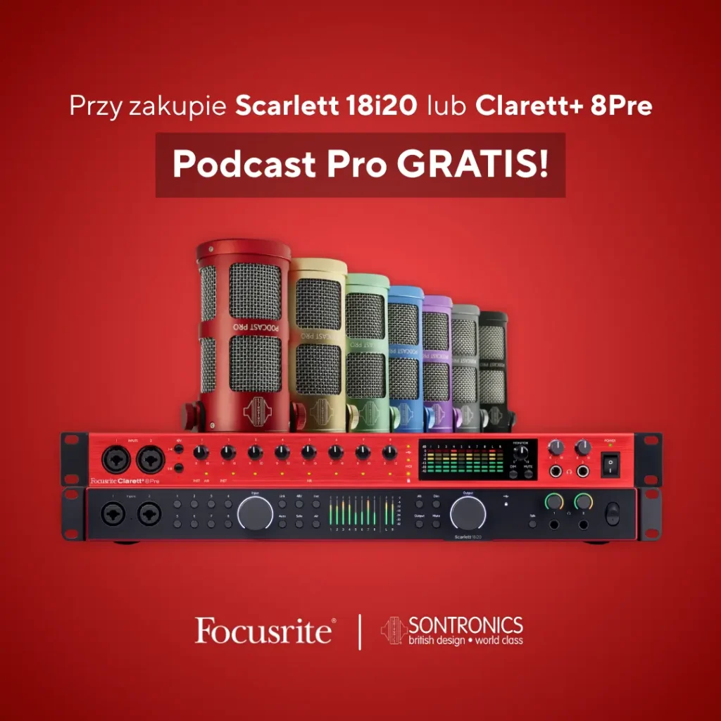 Focusrite Scarlett 18i20 i Clarett+ 8pre - Sontronics Podcast Pro gratis